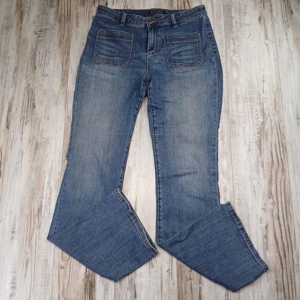 Boston Proper Womens High Rise Flare Jeans Medium Wash Patch Pocket 12 222105015 - Picture 2 of 10